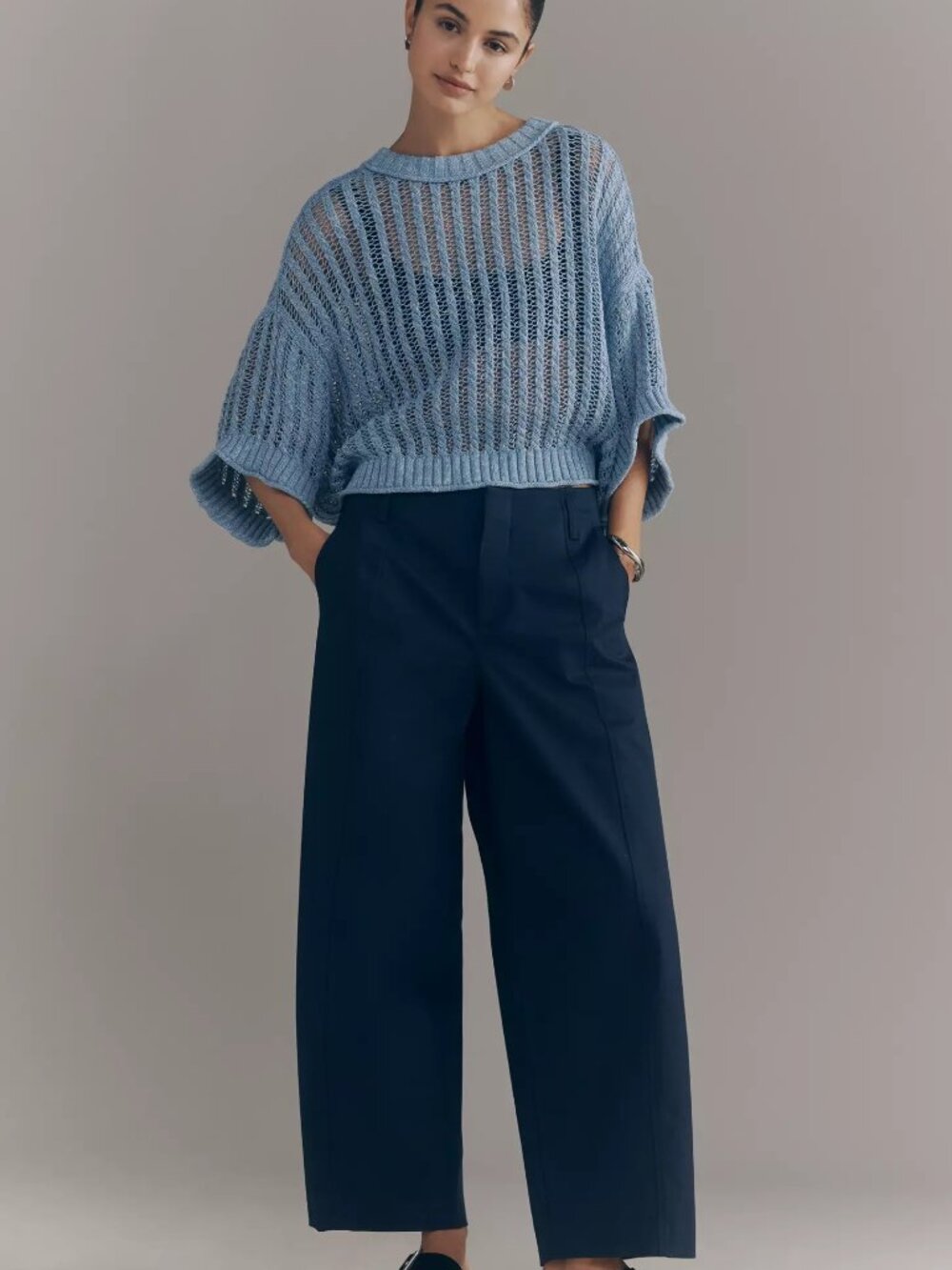 Anthropologie Goldie Corded Mesh Crew-Neck Sweater M $118 NWT